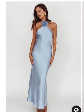 Selfie Leslie-High Roller Flower Decoration Halter Dress in Blue